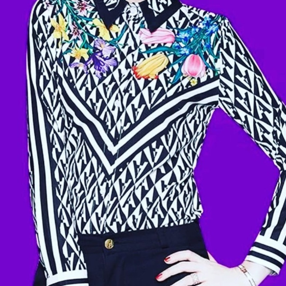 Black and white button up blouse